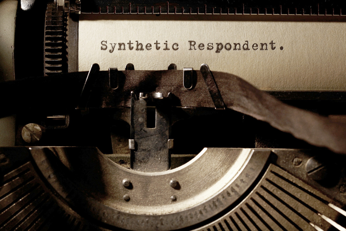 Image Description: Brown & Cream Coloured Image Depicting a Typewriter With the wording "Synthetic Respondent" Typed On Paper. Image Credit: PhotoFunia.com - Category: Vintage Typewriter.